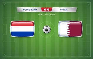 modèle de diffusion du tableau de bord pays-bas vs qatar pour le tournoi de football sportif 2022 et illustration vectorielle du championnat de football vecteur