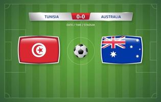 tunisie vs australie tableau de bord modèle de diffusion pour le tournoi de football sportif 2022 et illustration vectorielle de championnat de football vecteur