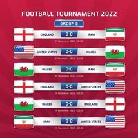 football 2022 et tournoi de championnat de football au qatar - groupe b angleterre iran états-unis pays de galles illustration vectorielle vecteur