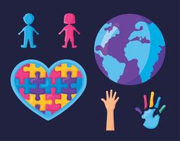 six icônes de la journée de l'autisme vecteur