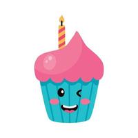 anniversaire cupcake kawaii bande dessinée vecteur