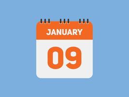 rappel du calendrier du 9 janvier. Modèle d'icône de calendrier quotidien du 9 janvier. modèle de conception d'icône calendrier 9 janvier. illustration vectorielle vecteur