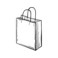 croquis de sac de livraison sur fond blanc isolé. sac en papier avec poignées .fashion shopping. illustration vectorielle dessinée à la main. vecteur