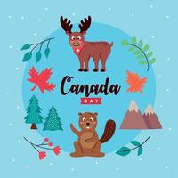 lettrage de la fête du canada avec des animaux vecteur