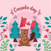 lettrage de la fête du canada avec écureuil vecteur