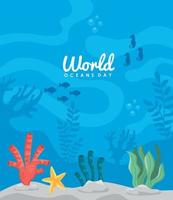lettrage de la journée mondiale des océans sous l'eau vecteur
