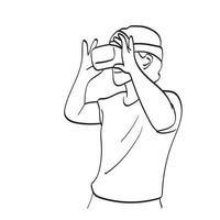 dessin au trait homme portant des lunettes vr sur sa tête illustration vecteur dessiné à la main isolé sur fond blanc