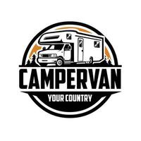 logo de l'emblème du camping-car camping-car premium. le meilleur pour l'industrie liée aux camping-cars vecteur