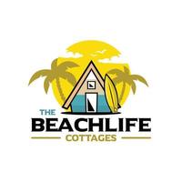 logo prêt à l'emploi de location de chalet beachlife. idéal pour les entreprises liées à la location de chalets vecteur