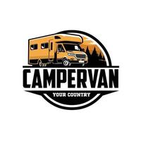 création de logo de camping-car. emblème de cercle prêt à l'emploi logo camping-car rv vecteur