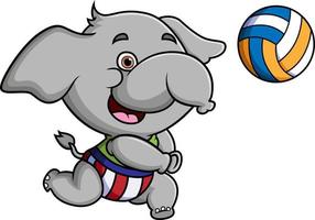 le mignon éléphant joue au volley-ball et passe le ballon vecteur