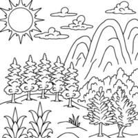 conception nature paysage contour coloriage vecteur