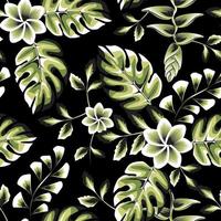 feuilles de monstera vert nuit avec des plantes à motif tropical harmonieux de fleur d'héliconia à la mode. fond fleuri. été exotique. conception de vecteur. imprimés et textiles. fond tropical vecteur