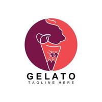 création de logo de glace à la crème glacée, aliments froids doux et sucrés, produits de la société de marque vectorielle vecteur