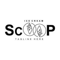 création de logo de glace à la crème glacée, aliments froids doux et sucrés, produits de la société de marque vectorielle vecteur