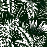 feuilles de palmier de banane vert clair motif sans couture avec plantes de monstère tropicale monochromatique et feuillage sur fond sombre. fond d'écran de la jungle exotique. fond de forêt. fond d'écran nature vecteur