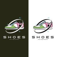 conception de logo de chaussure de baskets, illustration vectorielle de chaussures tendance pour les jeunes, concept funky simple vecteur