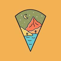 la montagne et le lac avec croissant de lune pour la nature insigne emblème graphique vecteur art t-shirt design