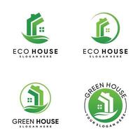 ensemble de conception de logo eco house avec icône de feuille verte et vecteur premium de concept créatif