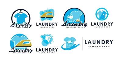 ensemble de conception de logo de blanchisserie pour icône d'entreprise de lavage de tissu avec vecteur premium de concept créatif