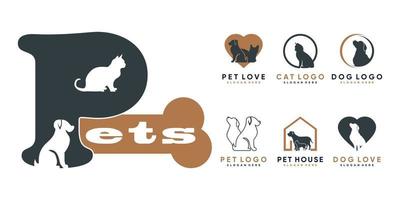 ensemble de conception de logo pour animaux de compagnie pour animalerie ou icône de clinique pour animaux de compagnie avec vecteur premium de concept moderne