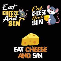 manger du fromage et du péché vector art et t-shirt design bundle avec rat
