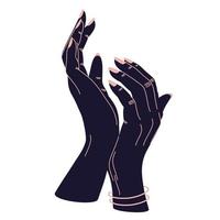 les mains des femmes. mains féminines avec divers gestes. alchimie magie ésotérique talisman céleste avec sorcellerie mains géométrie sacrée. illustration vectorielle style minimaliste à la mode. vecteur