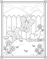 beaux papillons et fleurs dans le jardin adaptés à l'illustration vectorielle de la page de coloriage pour enfants vecteur