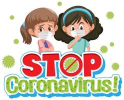 arrêter la conception d'affiche de coronavirus avec deux filles dans des masques vecteur