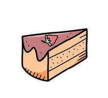 gâteau au chocolat sucré avec des baies de fraise, illustration vectorielle de style doodle. vecteur