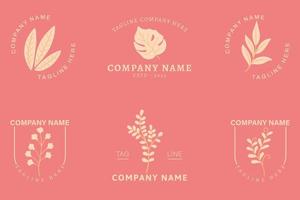 feuille de crème blanche minimaliste laisse le style de collection de logo nature rose clair. vecteur