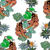 modèle sans couture tropical avec des tigres et des plantes tropicales. vecteur