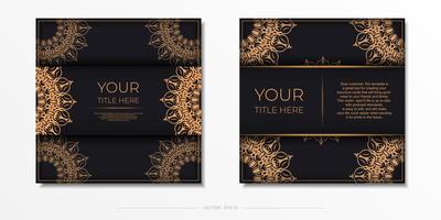 cartes postales vectorielles carrées de couleur noire avec des motifs luxueux. conception de cartes d'invitation avec ornement vintage. vecteur