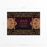 modèle de carte postale de couleur bordeaux luxueux avec des motifs vintage. graphiques vectoriels stock conception d'invitation prête à imprimer avec ornement de mandala. vecteur