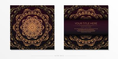 carte postale luxueuse de couleur marron avec des ornements vintage. conception de cartes d'invitation avec des motifs de mandala. vecteur