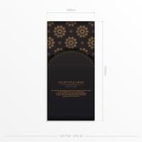 vecteur rectangulaire préparant des cartes postales de couleur noire avec des motifs indiens. modèle de carte d'invitation de conception d'impression avec ornement de mandala.