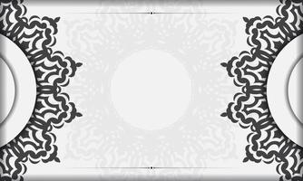 modèle de bannière blanche avec ornements noirs et place pour votre conception. conception de cartes d'invitation avec des motifs de mandala. vecteur