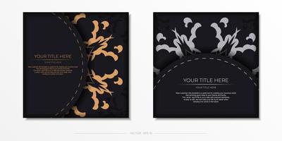 définir des cartes postales de modèle vectoriel en couleur noire avec des motifs indiens. conception d'invitation prête à imprimer avec ornement de mandala.