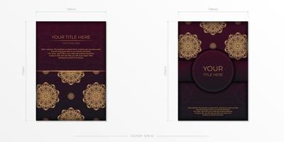 ensemble de cartes postales bordeaux avec motifs vintage. conception de cartes d'invitation avec ornement de mandala. vecteur