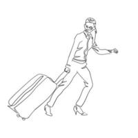 continuer le style de dessin d'art de ligne de bagages, la femme croquis noir linéaire isolé sur fond blanc, et la meilleure illustration vectorielle de bagages à main. vecteur