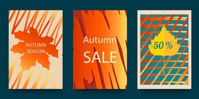 ensemble d'affiches abstraites d'automne lumineuses dans un style hipster moderne. art moderne à la mode avec des feuilles d'automne. illustration vectorielle vecteur