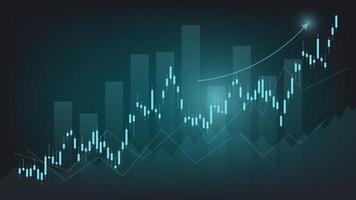 les statistiques des entreprises financières avec un graphique à barres et un graphique en chandeliers montrent le cours de la bourse et le taux de change sur fond vert foncé vecteur