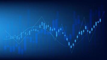 notion de situation économique. les statistiques des entreprises financières avec un graphique à barres et un graphique en chandeliers montrent le cours de la bourse et le taux de change sur fond bleu vecteur