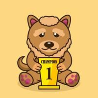 illustration vectorielle de chien mignon premium portant le trophée de la 1ère place vecteur