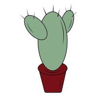 cactus vert avec des épines dans un pot de fleur sur un fond transparent dans un style de dessin animé. isoler vecteur