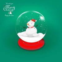 bonhomme de neige à l'intérieur de la boule de cristal avec flocon de neige sur fond rouge style dessin animé 3d. vecteur