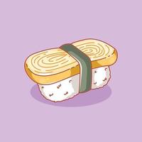 conception de nigiri tamagoyaki de style dessin animé mignon vecteur