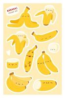autocollant vectoriel serti de bananes. ensemble mignon avec différentes bananes dessinées à la main. récolte de fruits d'été