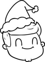 dessin au trait d'un visage masculin portant un bonnet de noel vecteur