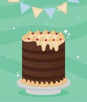 gâteau d'anniversaire et guirlande vecteur
